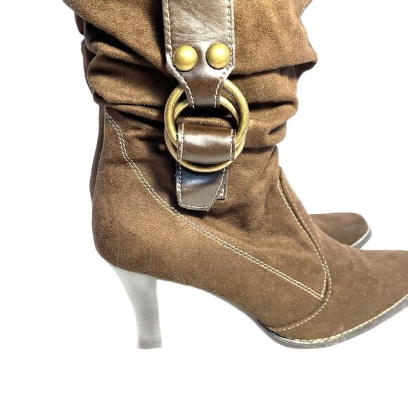 Brown Noelle boot 9.5W-predictions suede tall high heel zipper boho slouch style - Picture 9 of 16